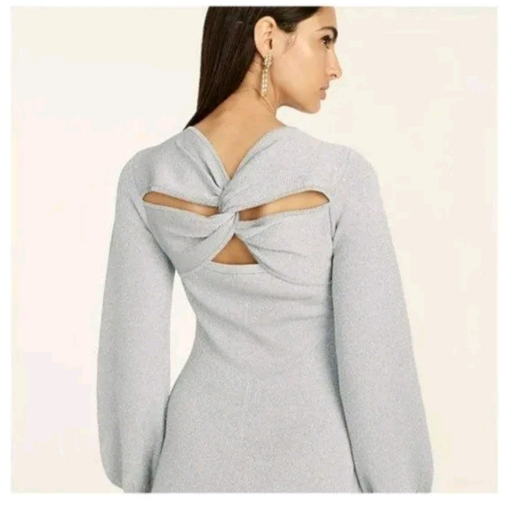 J Crew NWT Merino Wool Blend A Line Lurex Twist-Back Dress -XS Silver
